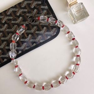 Clear Quartz and Coral Necklace - handmade